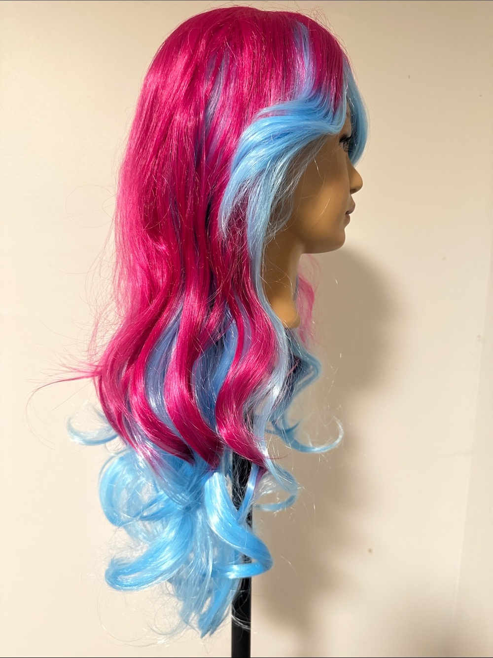 Vibrant Magenta to Sky Blue Long Wavy Synthetic Wig - Picture 2 of 6